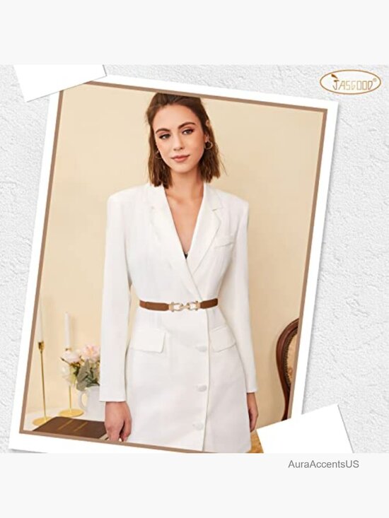 Stretchy Waist Belt with Gold Buckle, Retro Elastic Skinny Belt for Ladies main image 6